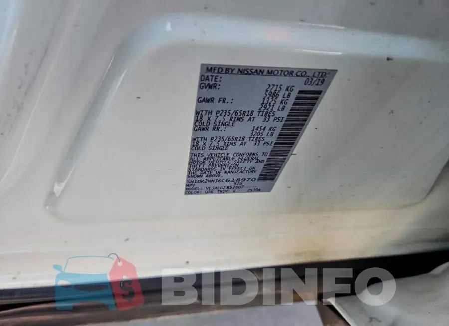 5N1DR2MN3KC618970 Photo# 13