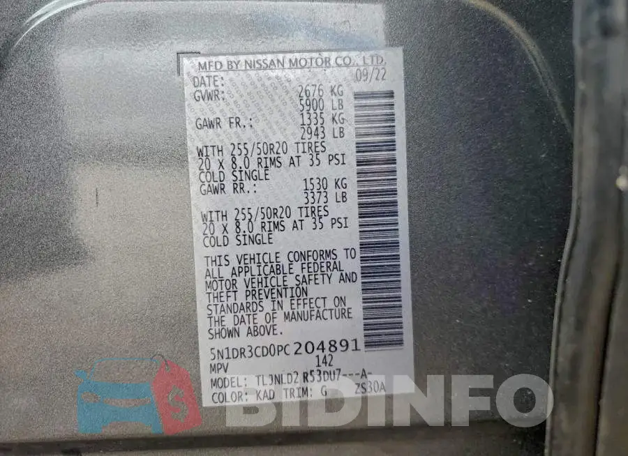 5N1DR3CD0PC204891 Photo# 14