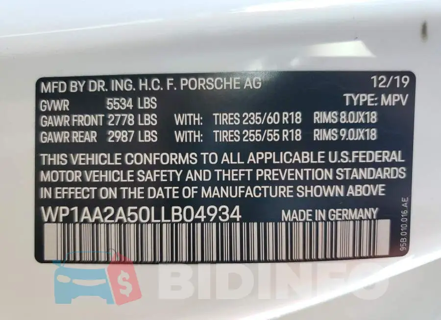 WP1AA2A50LLB04934 Photo# 13