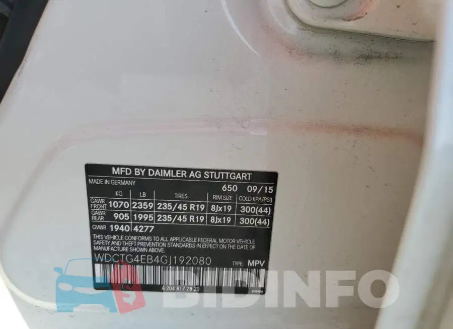 WDCTG4EB4GJ192080 Photo# 13
