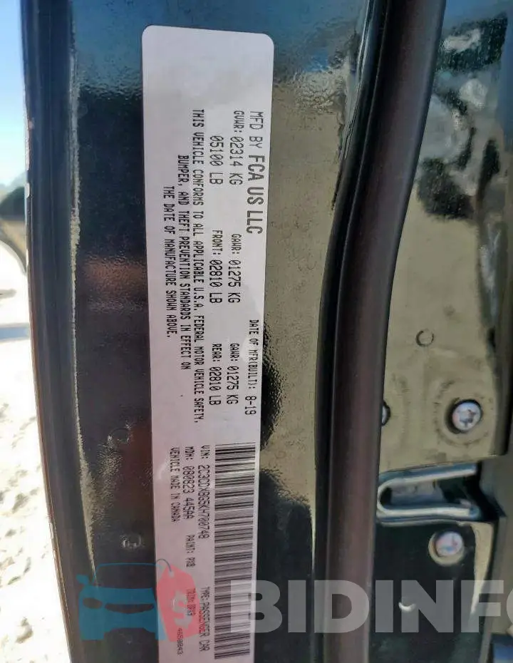 2C3CDXBG5KH700748 Photo# 12