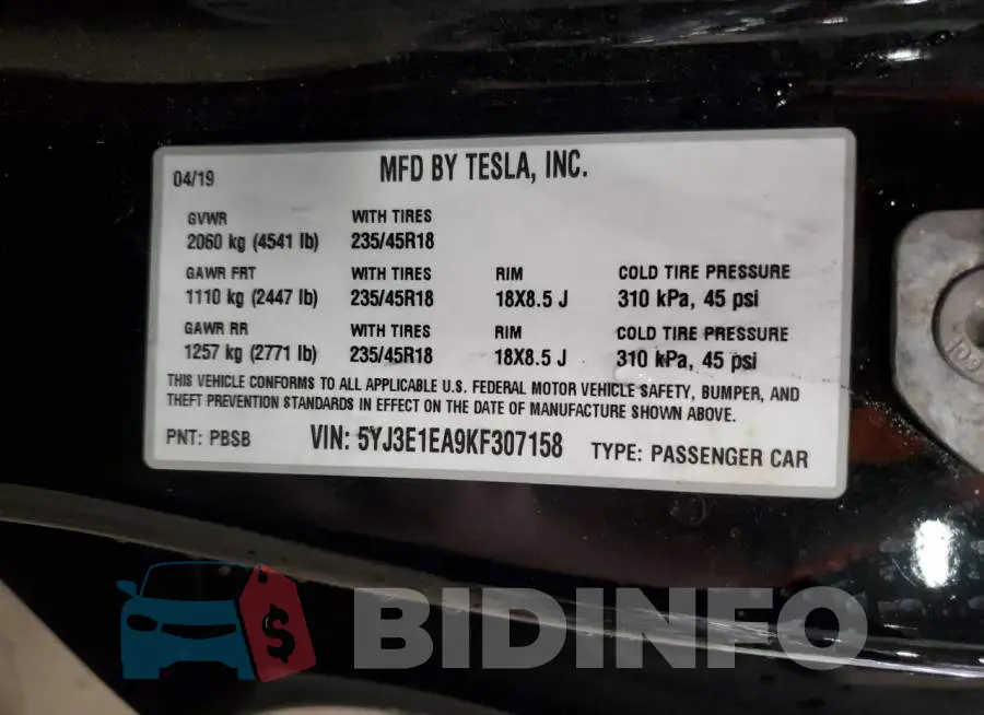 5YJ3E1EA9KF307158 Photo# 13