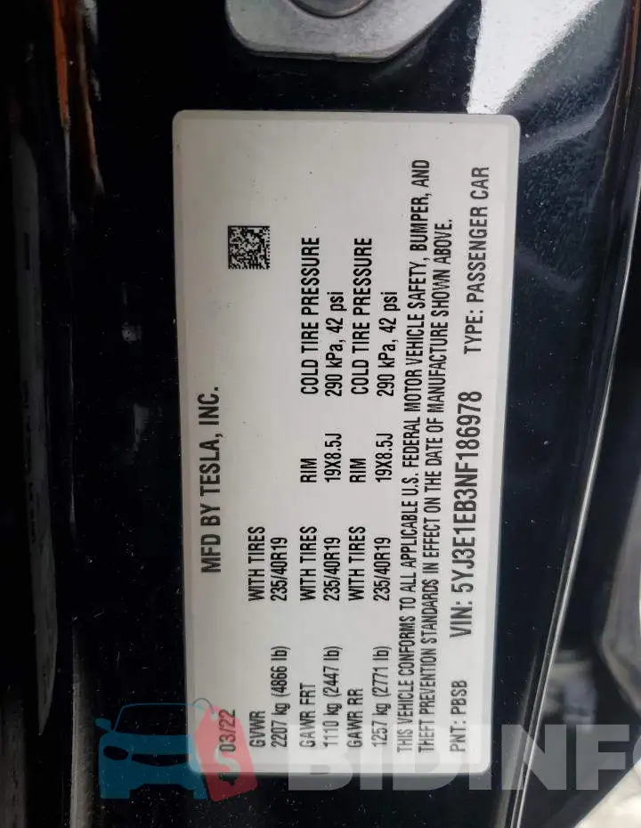 5YJ3E1EB3NF186978 Photo# 12