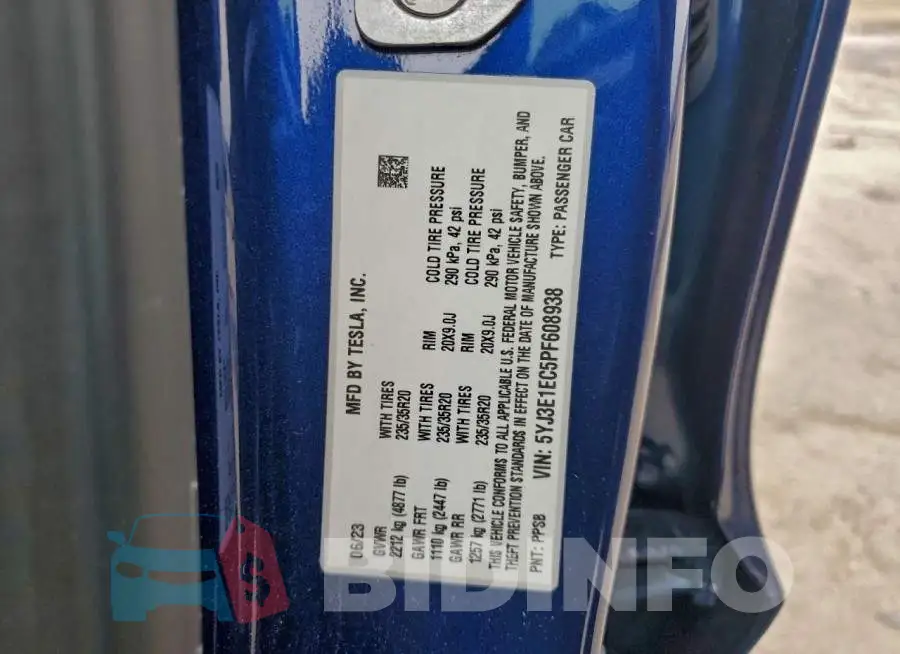 5YJ3E1EC5PF608938 Photo# 12