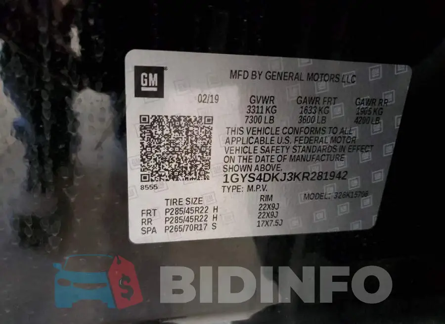 1GYS4DKJ3KR281942 Photo# 13