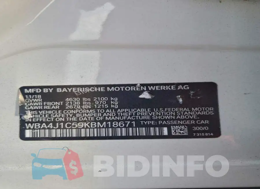 WBA4J1C59KBM18671 Photo# 13