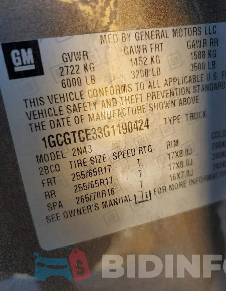 1GCGTCE33G1190424 Photo# 12