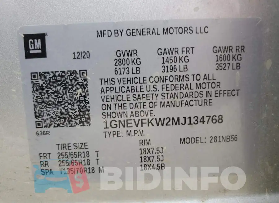 1GNEVFKW2MJ134768 Photo# 13