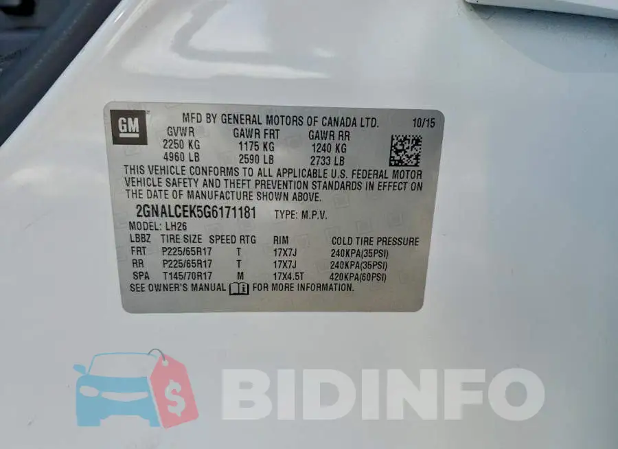 2GNALCEK5G6171181 Photo# 12