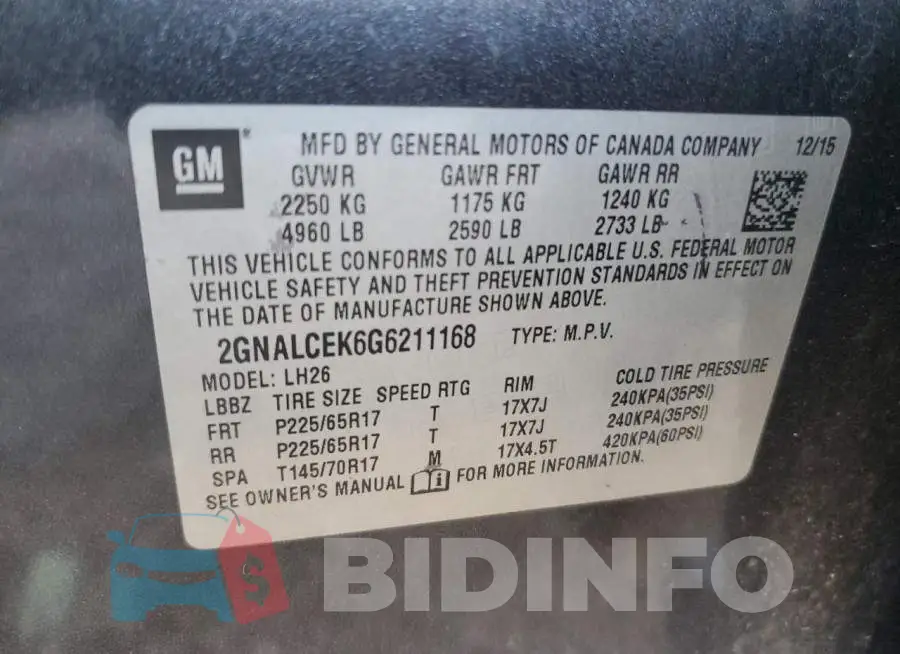 2GNALCEK6G6211168 Photo# 13