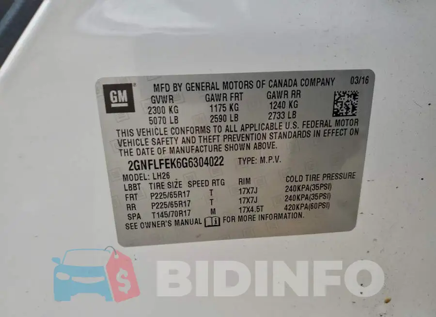 2GNFLFEK6G6304022 Photo# 13
