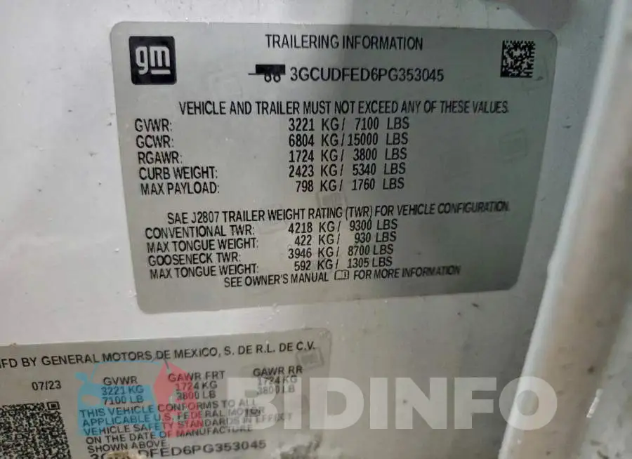3GCUDFED6PG353045 Photo# 12
