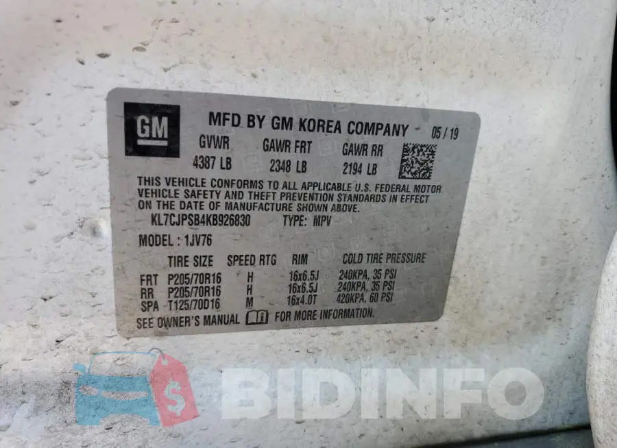 KL7CJPSB4KB926830 Photo# 13