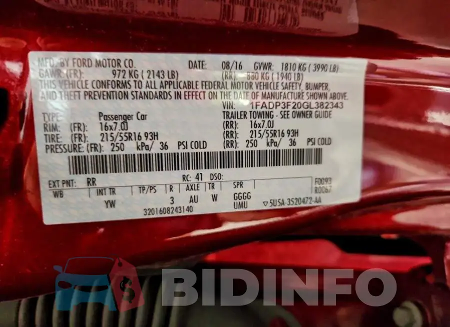 1FADP3F20GL382343 Photo# 12