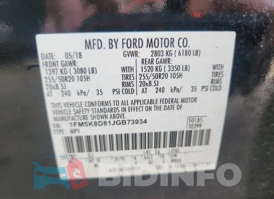 1FM5K8D81JGB73934 Photo# 13