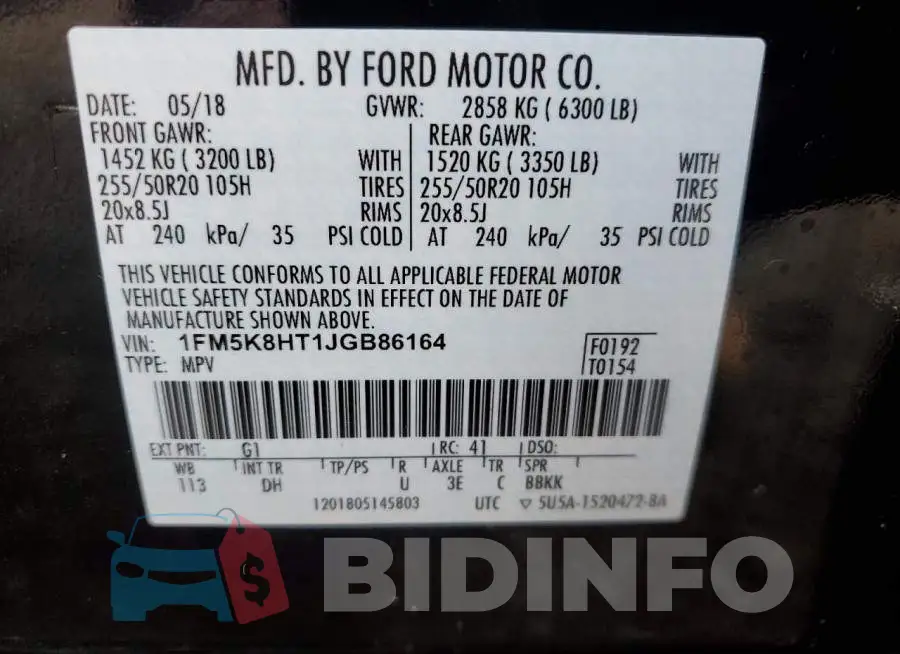 1FM5K8HT1JGB86164 Photo# 14