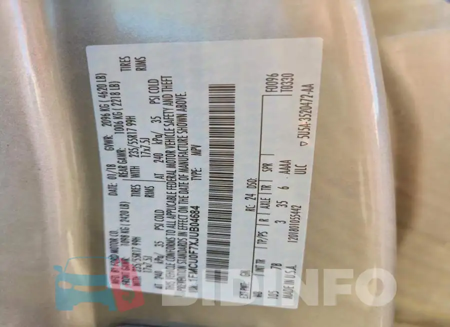 1FMCU0F7XJUB04684 Photo# 14