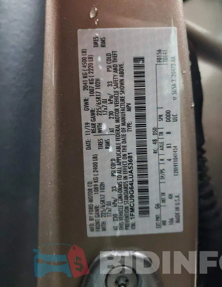 1FMCU9G64LUA53681 Photo# 13