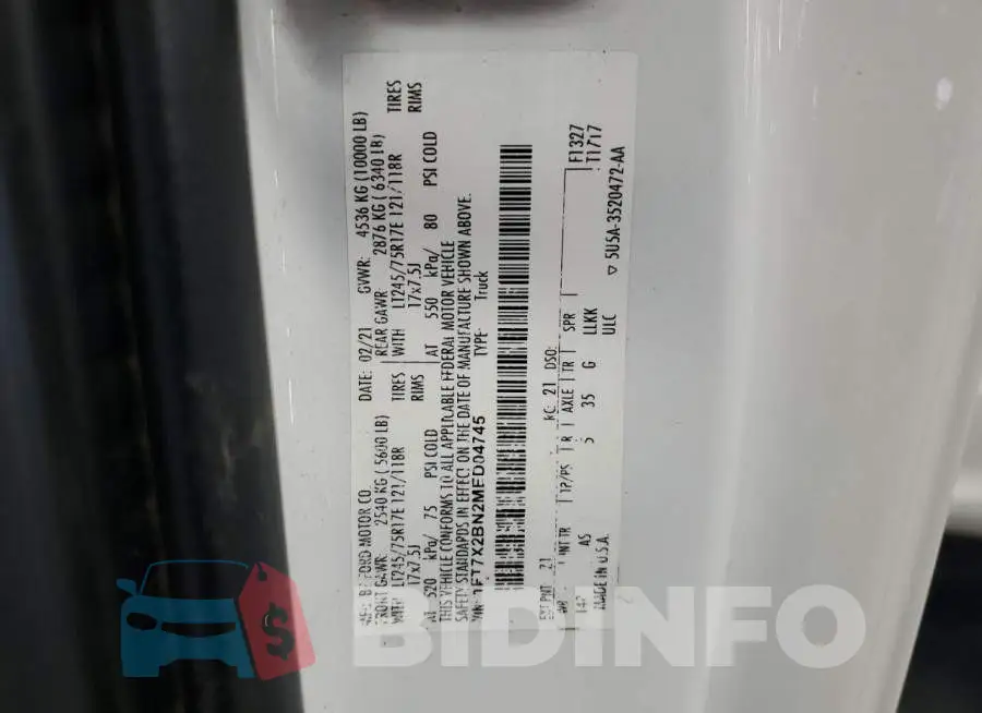 1FT7X2BN2MED04745 Photo# 12