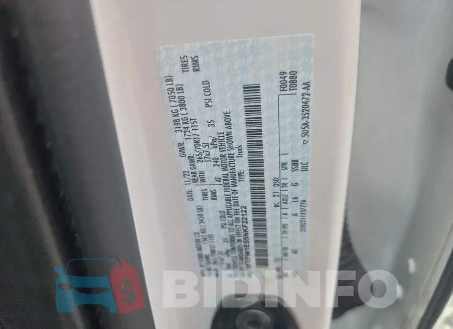 1FTFW1E55NKF22122 Photo# 12