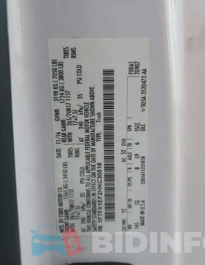 1FTFX1EF2HKC30518 Photo# 13