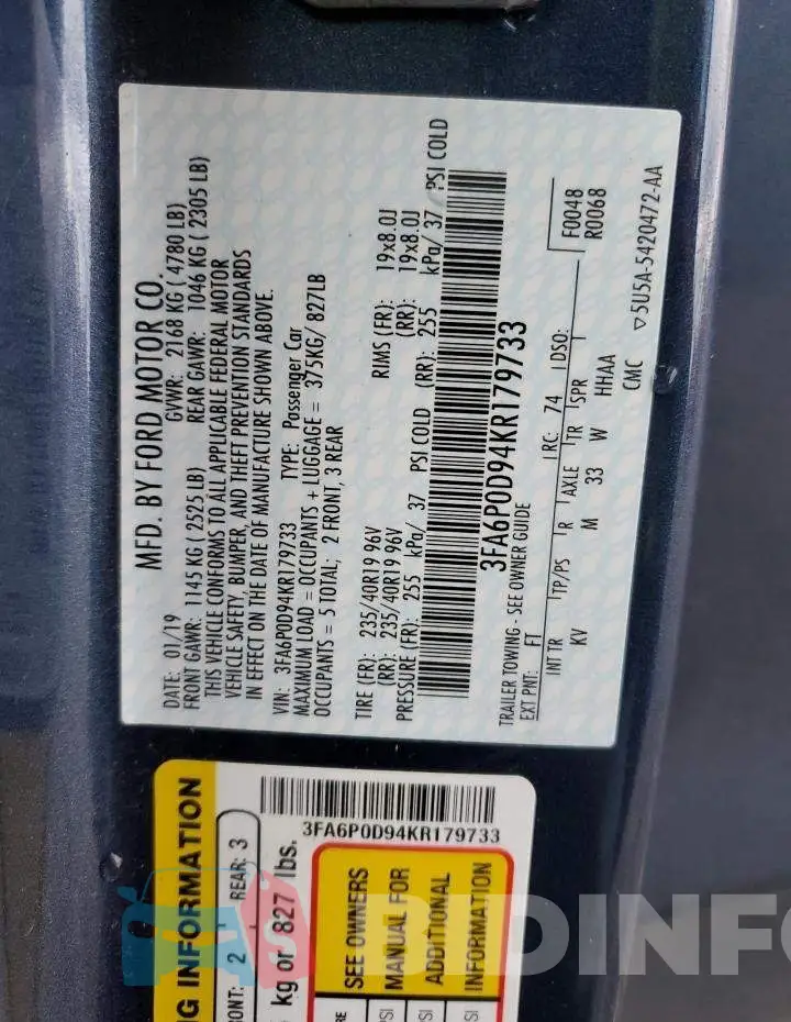 3FA6P0D94KR179733 Photo# 12