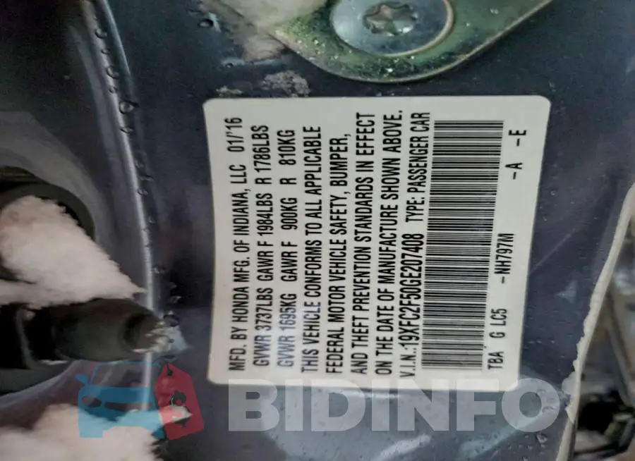 19XFC2F50GE207408 Photo# 12