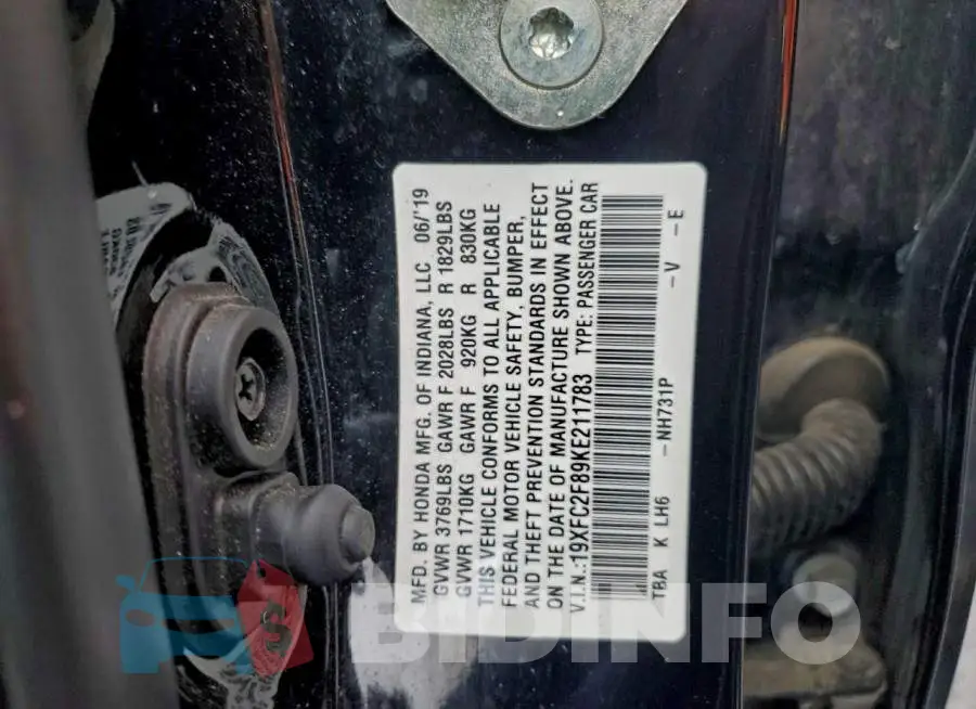 19XFC2F89KE211783 Photo# 12