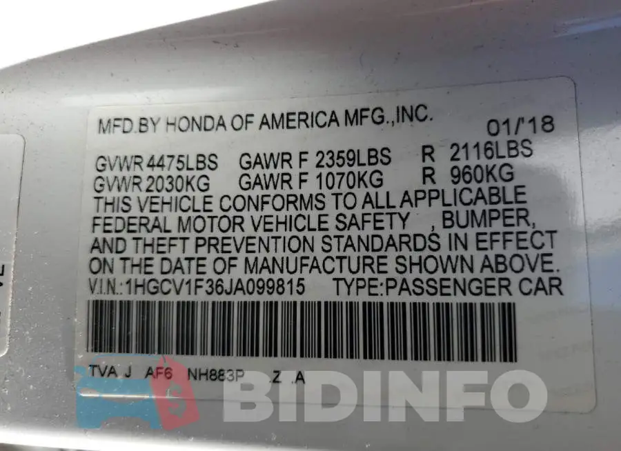 1HGCV1F36JA099815 Photo# 12