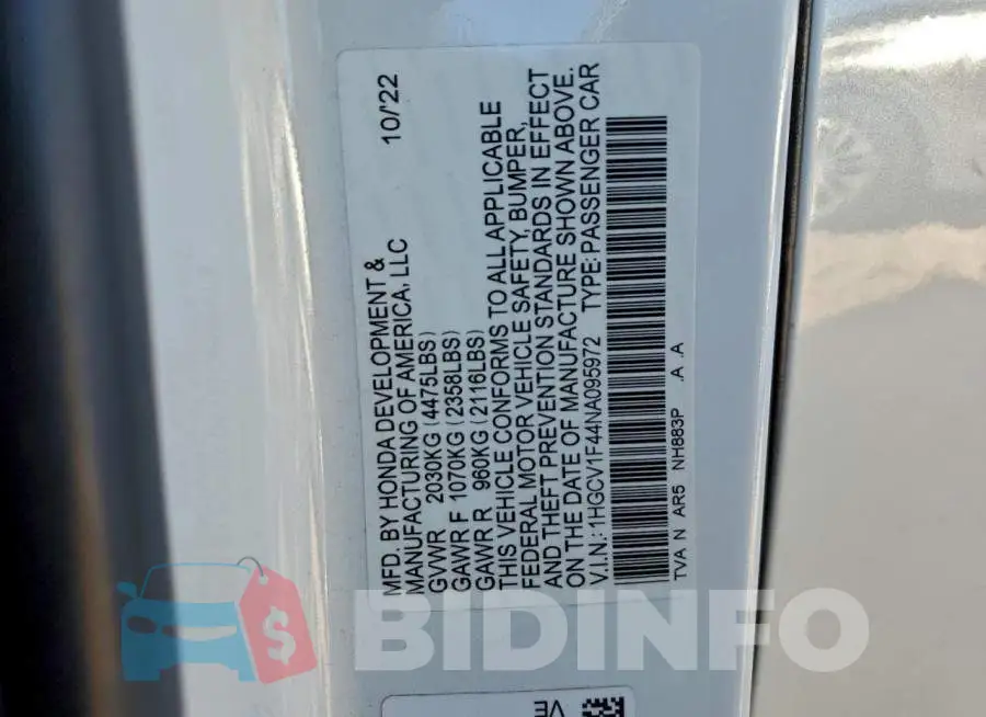 1HGCV1F44NA095972 Photo# 12