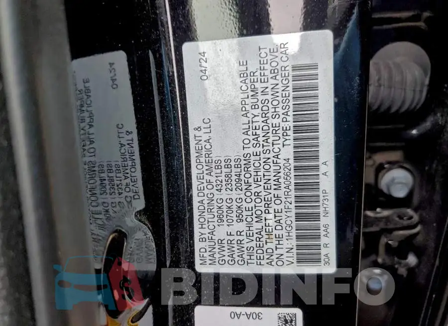 1HGCY1F21RA056204 Photo# 12