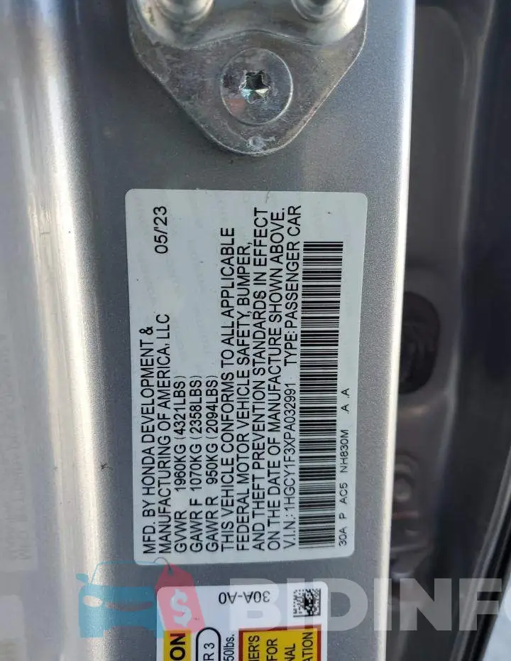 1HGCY1F3XPA032991 Photo# 12