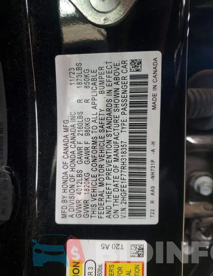 2HGFE1F77RH318357 Photo# 12