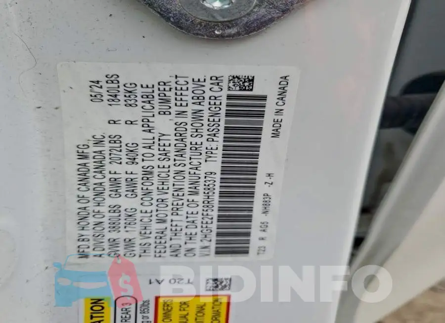 2HGFE2F58RH585379 Photo# 12