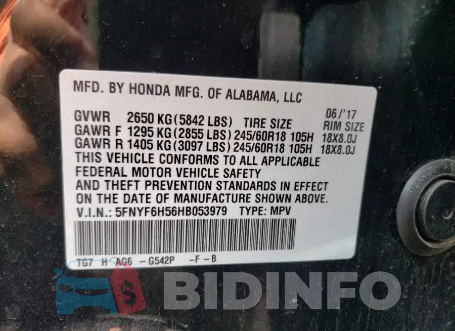 5FNYF6H56HB053979 Photo# 12