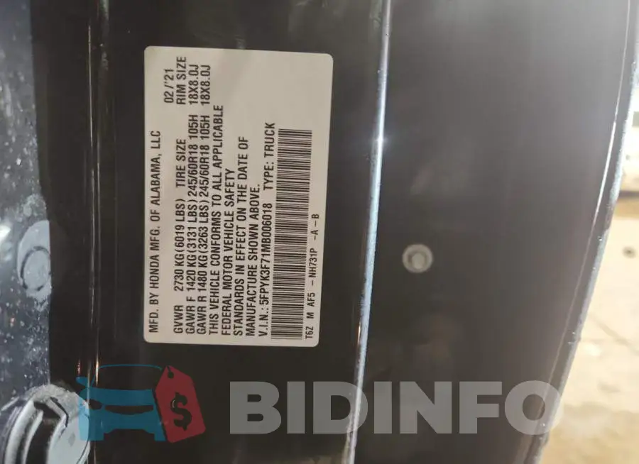 5FPYK3F71MB006018 Photo# 13