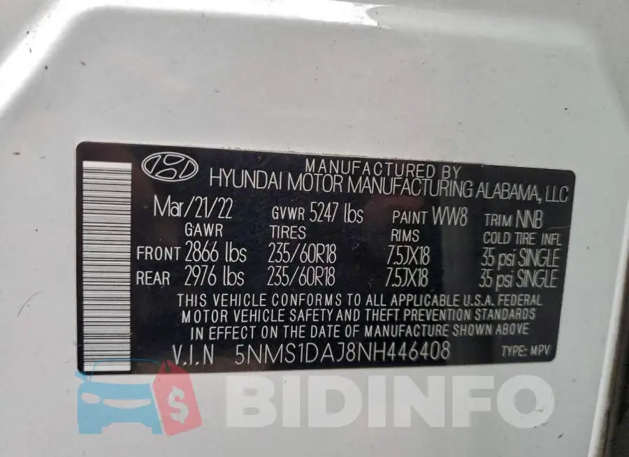 5NMS1DAJ8NH446408 Photo# 13