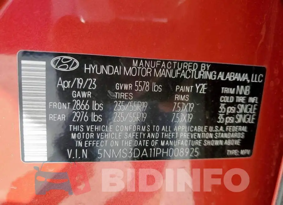 5NMS3DA11PH008925 Photo# 13