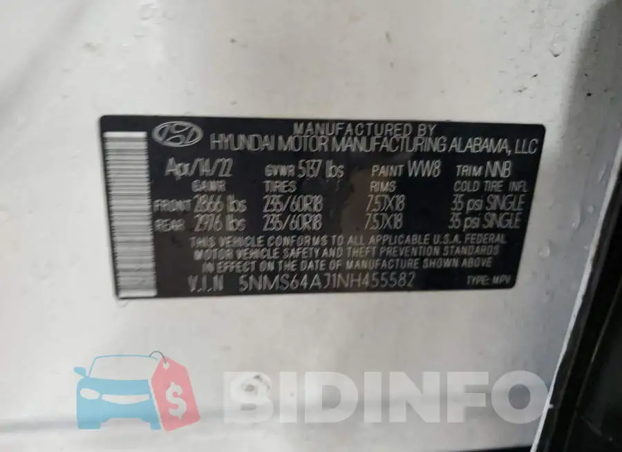 5NMS64AJ1NH455582 Photo# 12