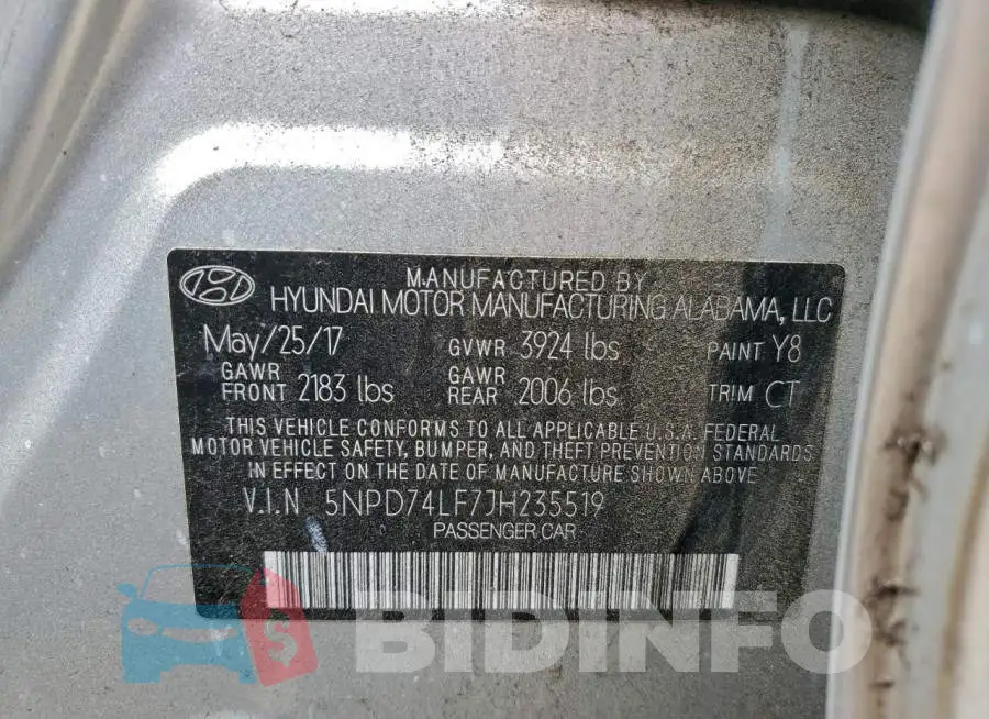 5NPD74LF7JH235519 Photo# 12