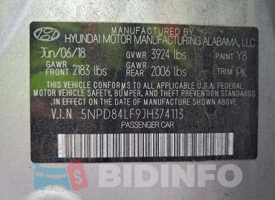 5NPD84LF9JH374113 Photo# 13