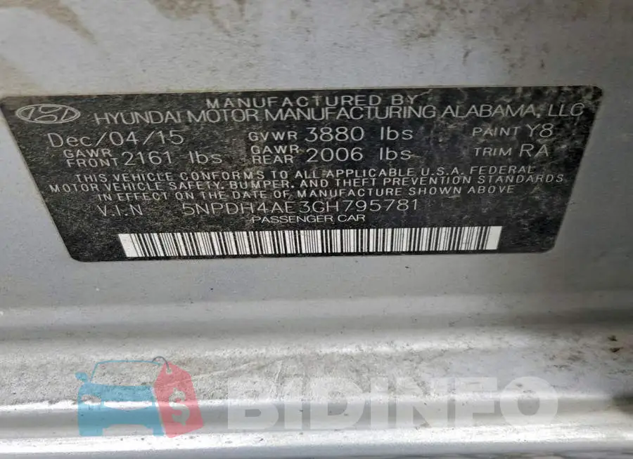 5NPDH4AE3GH795781 Photo# 12