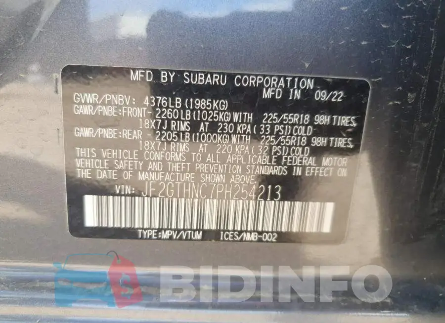 JF2GTHNC7PH254213 Photo# 12