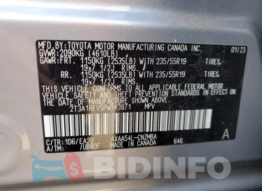 2T3A1RFV5PW343871 Photo# 13