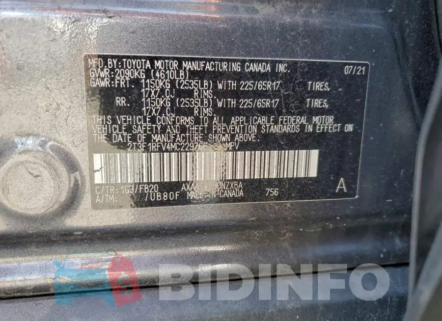 2T3F1RFV4MC229766 Photo# 12