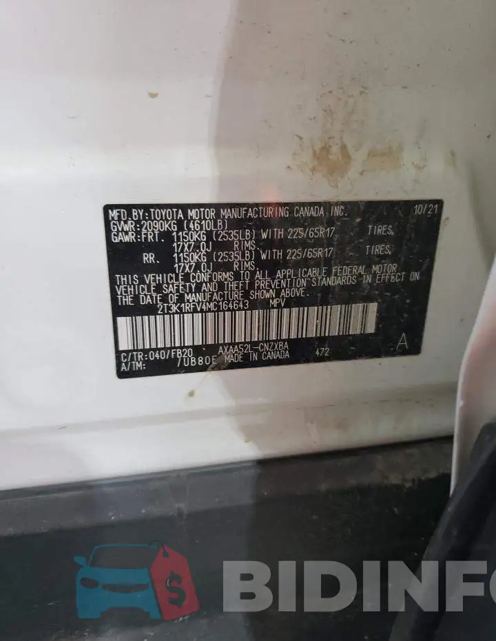 2T3K1RFV4MC164643 Photo# 14