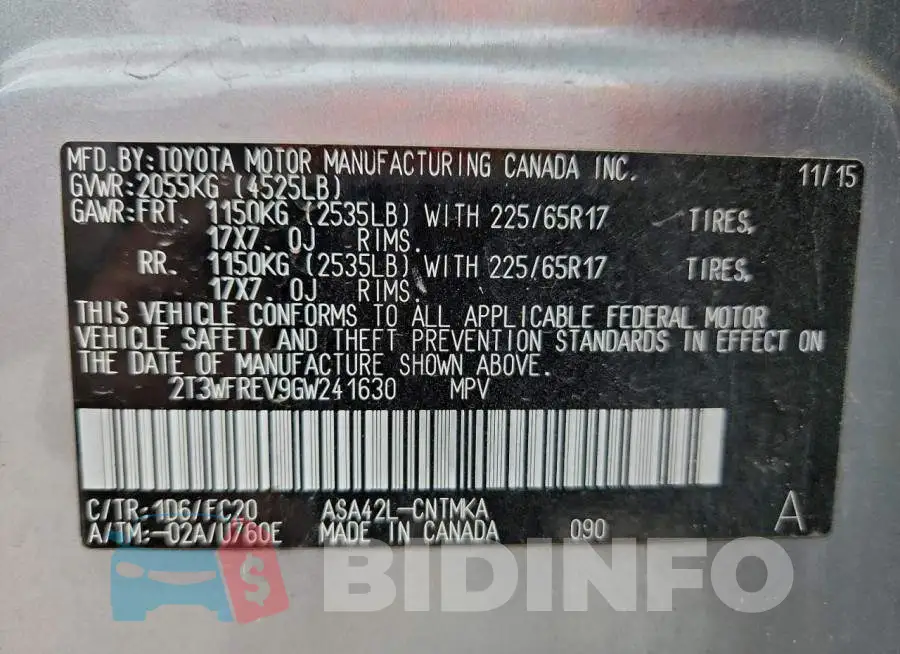 2T3WFREV9GW241630 Photo# 13