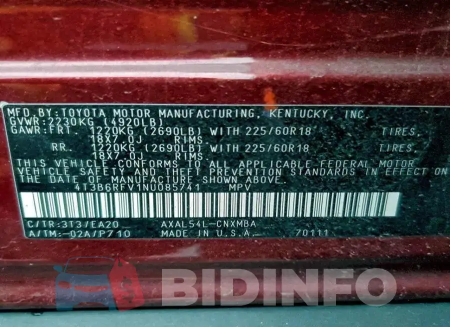 4T3B6RFV1NU085741 Photo# 13