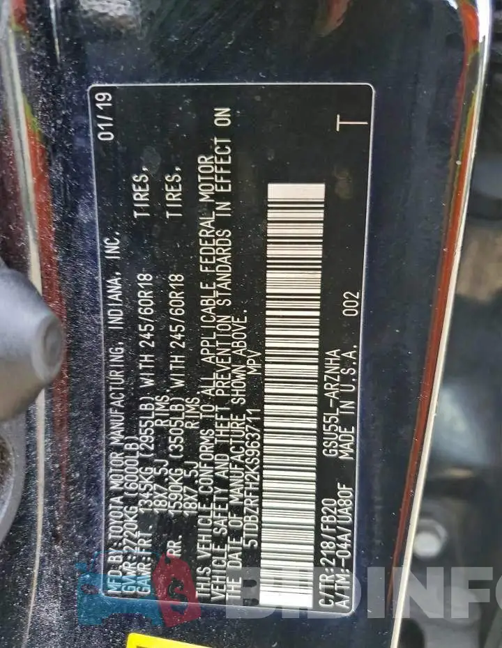 5TDBZRFH2KS963711 Photo# 13