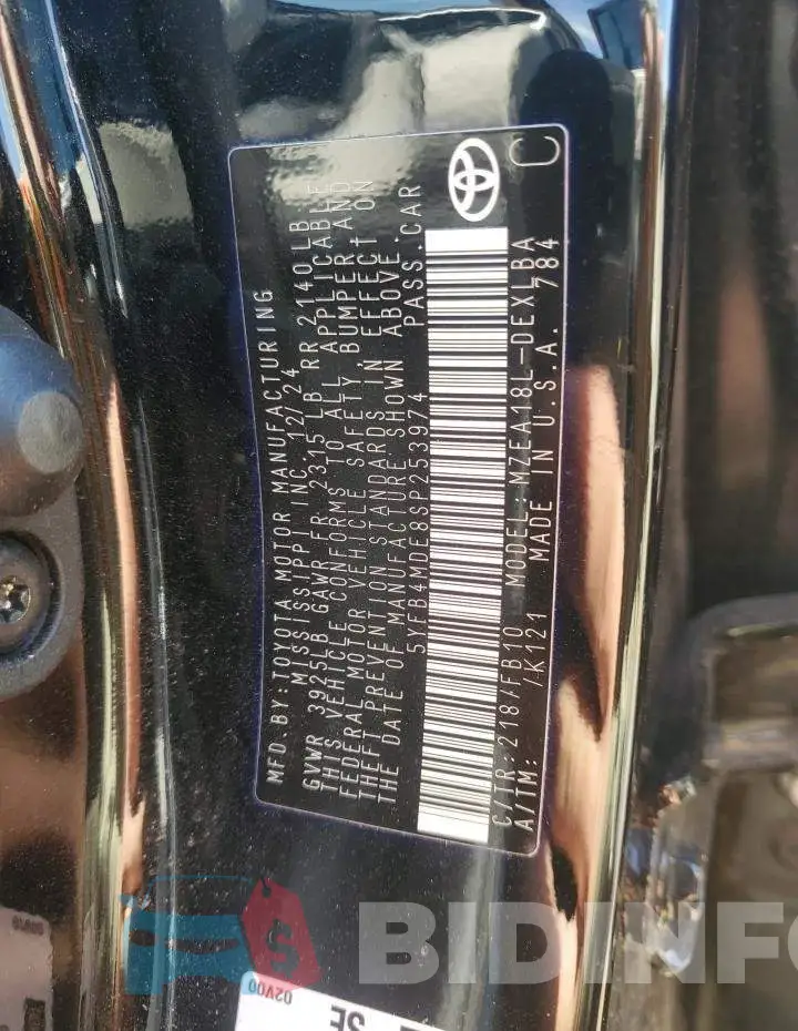 5YFB4MDE8SP253974 Photo# 12